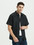 TOPTIE Barber Jacket Short-Sleeves Machine Washable Men's Coat Black Work Shirt