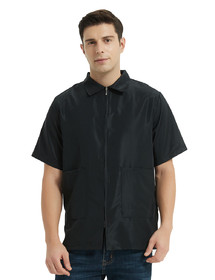 TOPTIE Barber Jacket Short-Sleeves Machine Washable Men's Coat Black Work Shirt