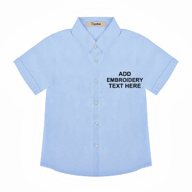 TOPTIE Personalized Toddler Kids Short Sleeve Woven Button Down Shirt Uniform -- Embroidered Text Only