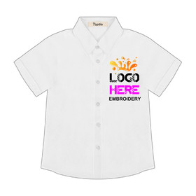 TOPTIE Add Your Logo Toddler Kids Short Sleeve Woven Button Down Shirt Uniform -- Embroidered Logo or Image on Left Chest