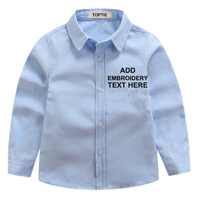 Personalized Boys Long Sleeve Classic Dress Shirt Button-Down Shirt Uniform -- Embroidered Text Only