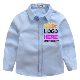 Add Your Logo Boys Long Sleeve Classic Dress Shirt Button-Down Shirt Uniform -- Embroidered Logo or Image on Left Chest