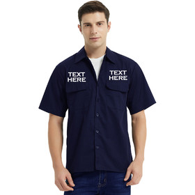 Custom Name Text Men Work Uniform Shirt -- Embroidered Text Only