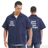 TOPTIE Add Your Logo Men's Zip Front Smock Short-Sleeve Zippered Work Shirt Utility Jacket, Heat Transfer Logo