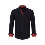 TOPTIE Men Long Sleeve Color-Blocked Wrinkle-Free Slim Fit Button Down Shirt - Business Casual Dress