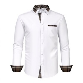 TOPTIE Men's Long Sleeve Dress Shirt with Plaid Collar and Pocket