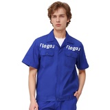 TOPTIE Custom Add Logo Men Work Shirt Short Sleeve for Mechanics Construction Durable Utility Shirt, Hidden Buttons 2 Pockets