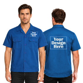 TOPTIE Custom Men's Short Sleeve Work Shirt Button Down Camp Collar Shirt with Two Pockets Add Your Logo