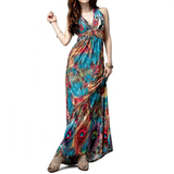 TOPTIE Summer Dress for Women, Flaming Peacock Feather Maxi Dress, Sleeveless Backless Red Long Dress