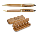 Custom Eco-Friendly Bamboo Stylus Pen/Pencil Set (Gold Trim)