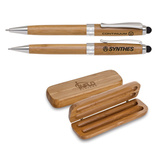 Custom Eco-Friendly Bamboo Stylus Pen/Pencil Set (Silver Trim)