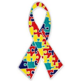 Blank Autism Puzzle Piece Ribbon Lapel Pin, 1" H