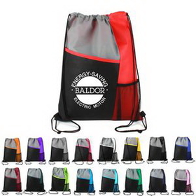 Custom Tri Colored Double Pocket Drawstring Sports Bag, 13" W x 17" H