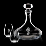 Custom 32 Oz. Stratford Crystalline Decanter W/ 2 Stemless Wine Glasses