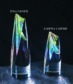 Custom Rainbow Double Slant Cylinder optical crystal award trophy., 5" L x 1.5625" Diameter