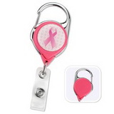 Blank Pink Awareness Ribbon Carabiner Badge Reels, 1 1/4" Diameter x 36" L