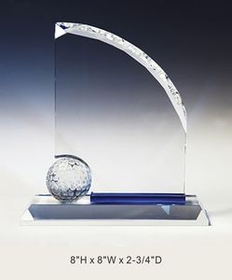 Custom Golf Award Crystal Award Trophy., 8" L x 8" W x 2.75" H