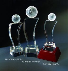 Custom Golf Optical Crystal Award Trophy., 11.25" L x 3.125" Diameter