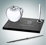 Custom Smoke Glass Pen Set w/Molten Glass Apple, 3 1/2