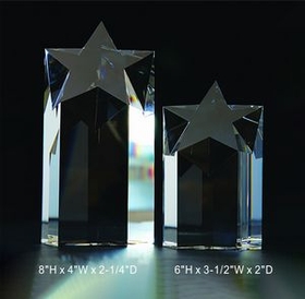 Custom Star Tower Optical Crystal Award Trophy., 8" L x 4" W x 2.25" H