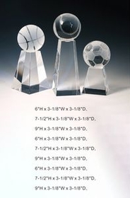 Custom Basketball Tower Optical Crystal Award Trophy., 7.5" L x 3.125" W x 3.125" H