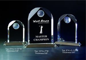 Custom Golf Optical Crystal Award Trophy., 8" L x 5.5" W x 0.625" H