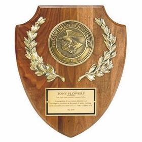 10"x12" Walnut Plaque Shield w/Department of Justice Medallion & Engraving Plate