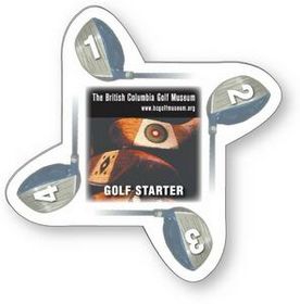 Custom .020 White Plastic Double-Sided Golf Starter, Full Color & Varnish, 2.7" H x 2.7" W x 0.02" Thick