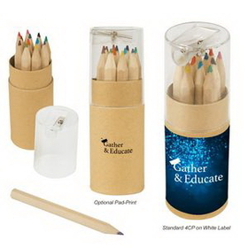 Custom 12-Piece Colored Pencil Set In Tube With Sharpener, 4 1/8" W x 1 3/8" H