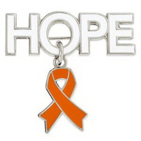 Blank Hope Pin with Orange Ribbon Charm, 1 1/4" H x 1 1/4" W