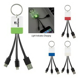 Custom 3-In-1 Clear View Light Up Cable Key Ring, 1 1/8" W x 5" H