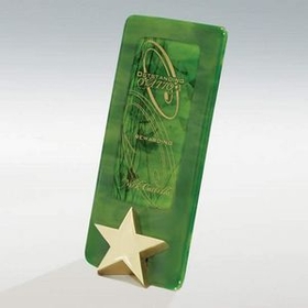 Custom Bright Star Green Art Glass with Gold or Silver Metal Base, 4" W x 10" H