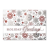 Custom Red & Silver Snowflakes Holiday Greeting Card, 7.875