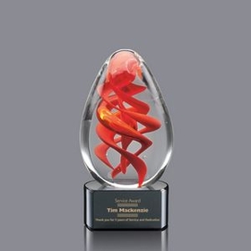 Custom Helix Hand Blown Art Glass Award w/ Black Base, 5" H x 2 1/2" W x 2 1/2" D
