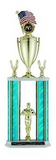 Custom Green Splash Striped Double Column Trophy w/Figure (28 1/2