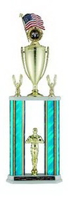 Custom Green Splash Striped Double Column Trophy w/Figure (28 1/2")