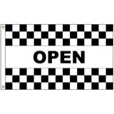 Custom Open Black & White Checkered 3' x 5' Message Flag with Heading and Grommets