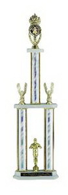 Custom Silver Splash Triple Column Trophy w/Insert Riser & Eagle Trims (27")