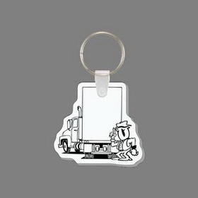 Key Ring & Punch Tag - Trucker Standing Behind Semi-Truck