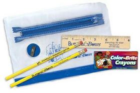 Custom Clear Translucent Pouch School Kit (2 Pencils/6" Ruler/Crayon/Sharpener)