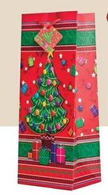 Custom Yuletide Christmas Tree Stock 3D Effect Holiday Wine Bottle Bag, 14 1/2" H x 5 5/8" W