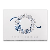 Custom Blue Ribbon Wreath Holiday Greeting Card, 7.875
