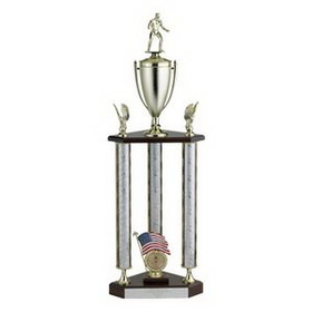 Custom 37" Fuchsia Pink Moonbeam 3-Column Trophy w/Cup, Holds 2" Insert & Takes Figure
