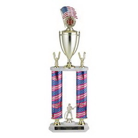 Custom Double Column Stars & Stripes Trophy w/Cup & Eagle Trims (28")