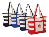 Custom Large Cotton Canvas Beach Tote with Colored Stripes & Handles & Zippered Closure, 21