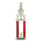 Custom Gold Splash Figure Topped 2-Column Trophy w/Cup & Eagle Trims (25 1/2