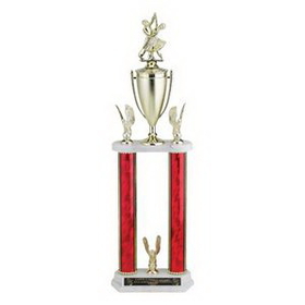 Custom Gold Splash Figure Topped 2-Column Trophy w/Cup & Eagle Trims (25 1/2")