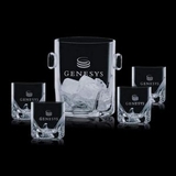 Custom Hillcrest Crystalline Ice Bucket W/ 4 On The Rocks Glasses