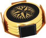 Custom Leatherette Coaster Set with Gold edge, 3 5/8