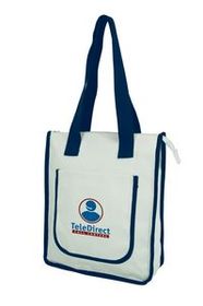 Custom The Heavy White Canvas Tote Bag with Navy Blue Trim, 11.5" W x 14" H x 3.5" D
